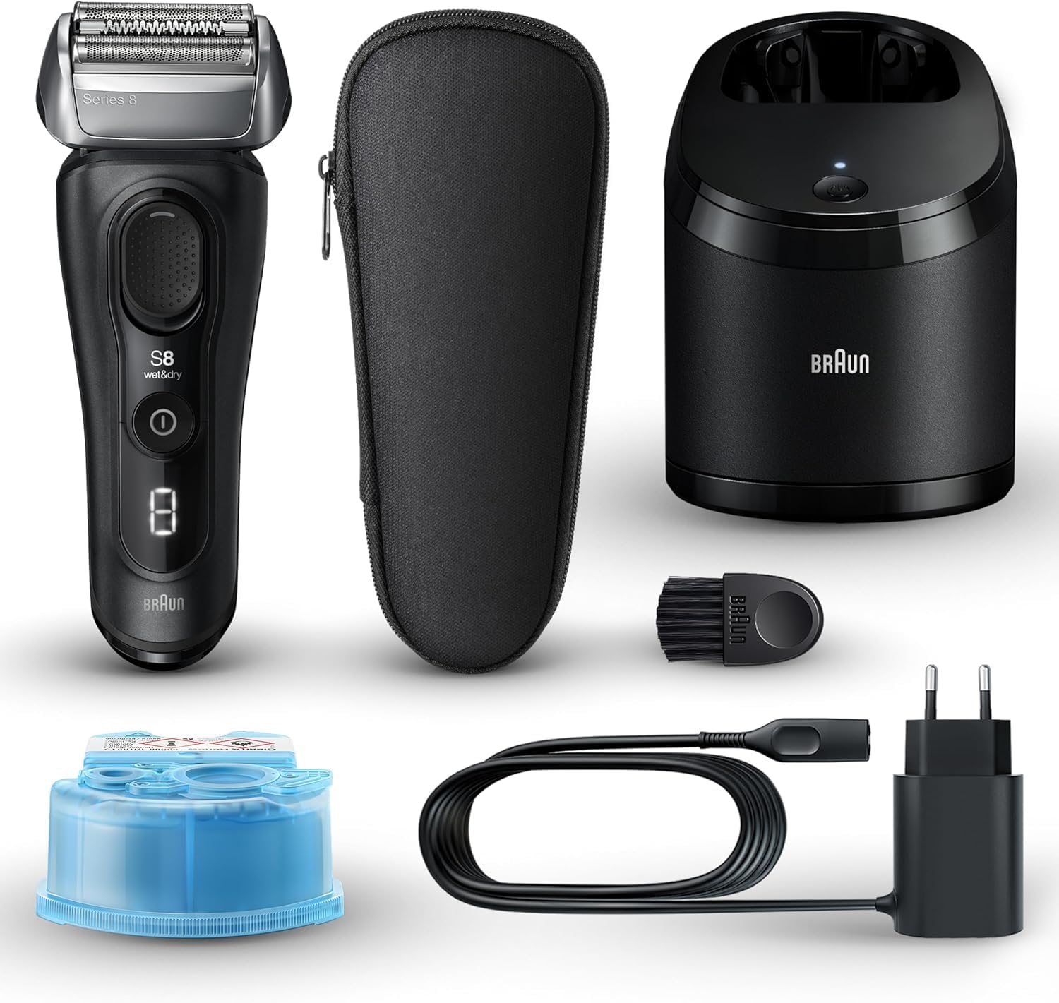 Braun Series 8 8560cc Electric Razor and accessories