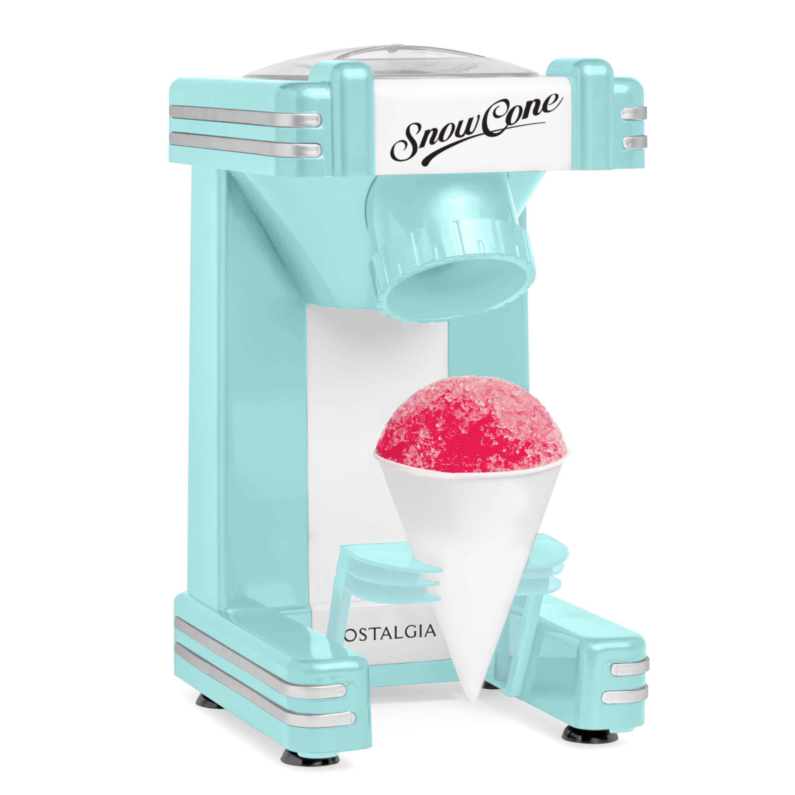 Nostalgia Retro Snow Cone Machine – Single-Serve Countertop Size – Shaved Ice Maker for Snow Cones, Slushies, &amp; Hawaiian Ice - Includes Reusable Plastic Cup – Aqua