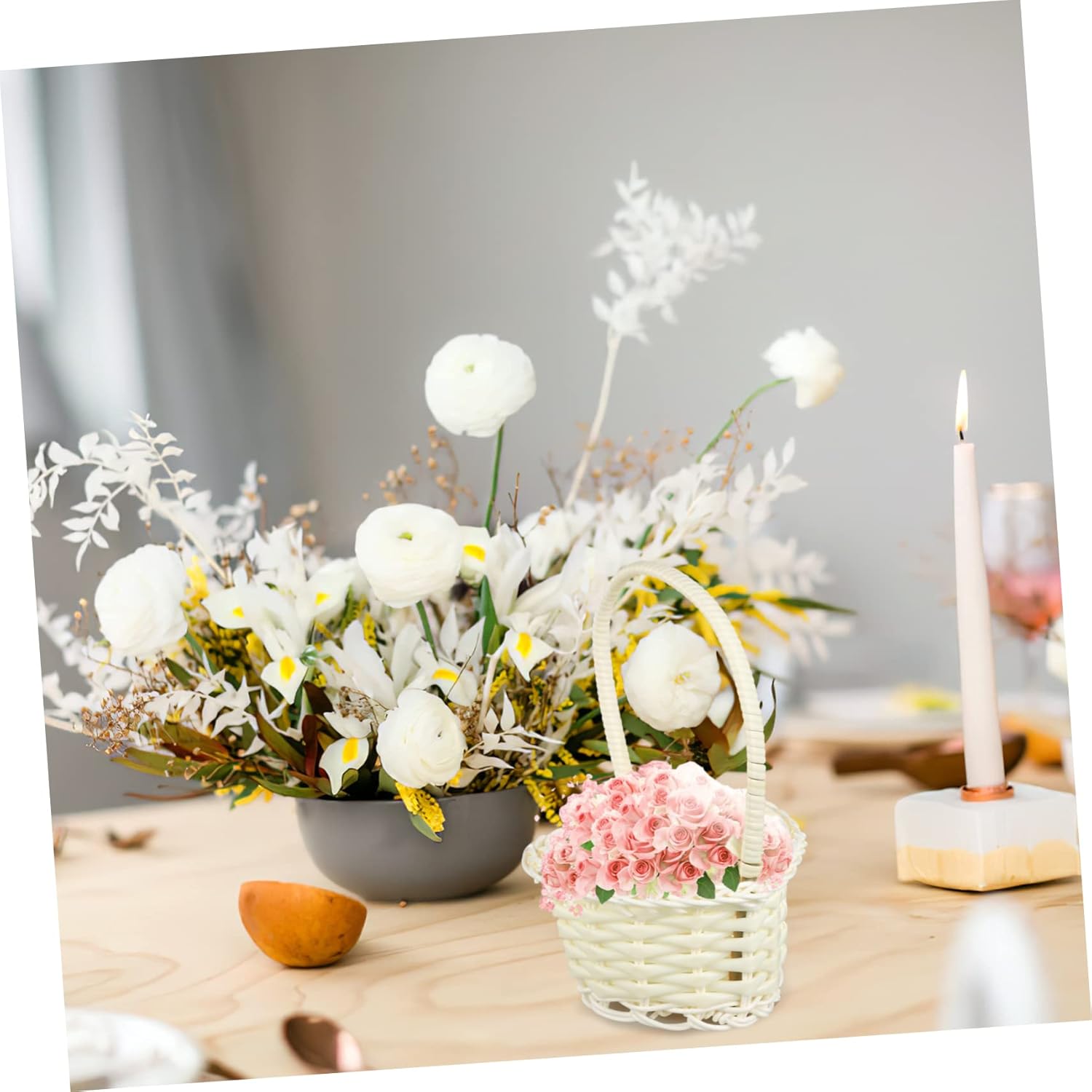 ABOOFAN Wedding Flower Basket Handheld Woven Basket for Ceremony Party Decor and Fruit Holder 3.54X3.14X5.51 Inch Reusable Rattan Style