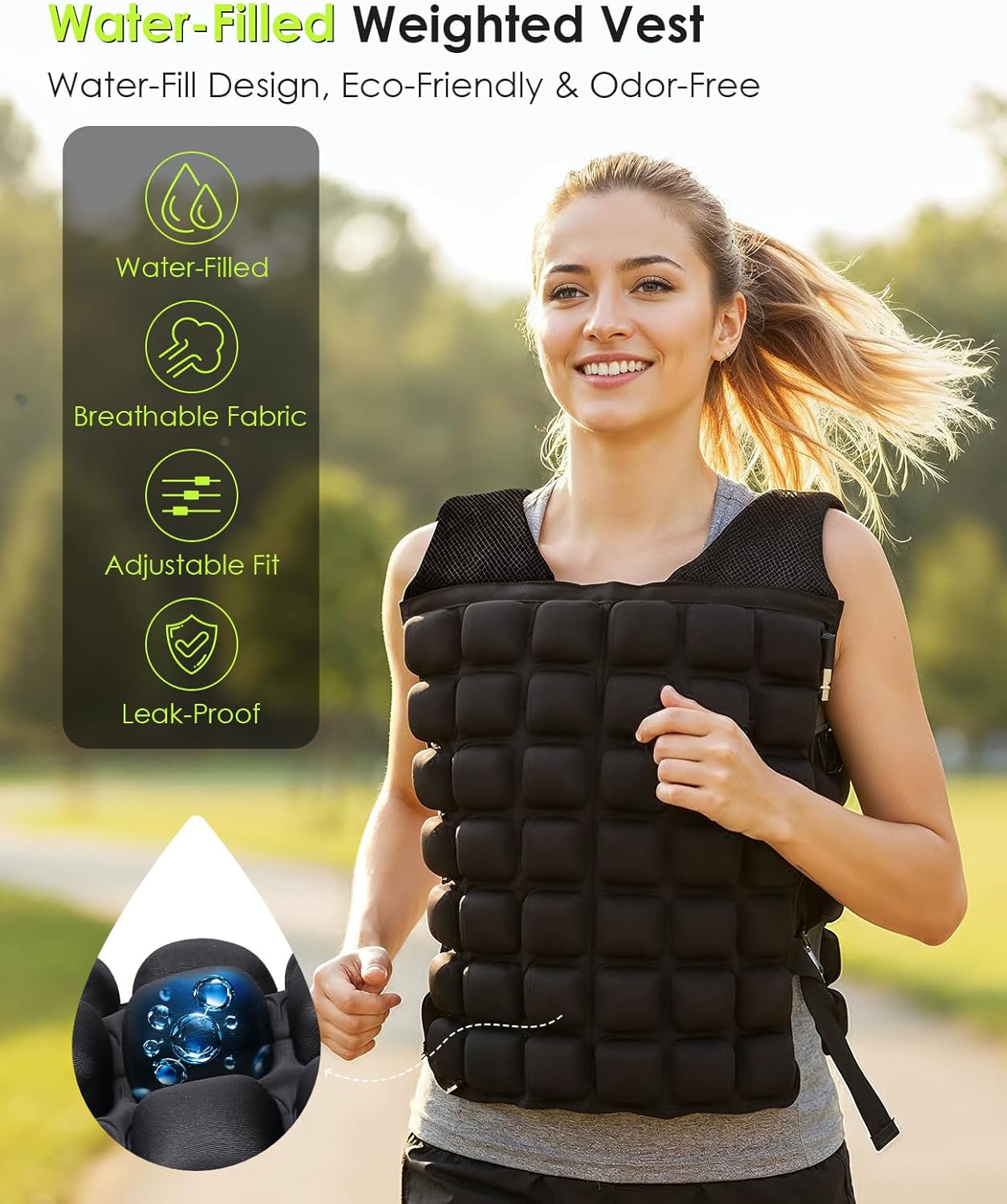 Water-Filled Weighted Vest for Women & Men, 0-23lb Adjustable Weight Vest for Walking, Running, Fitness & Strength Training, Odor-Free & Washable Workout Vest with Even Weight Distribution for Summer