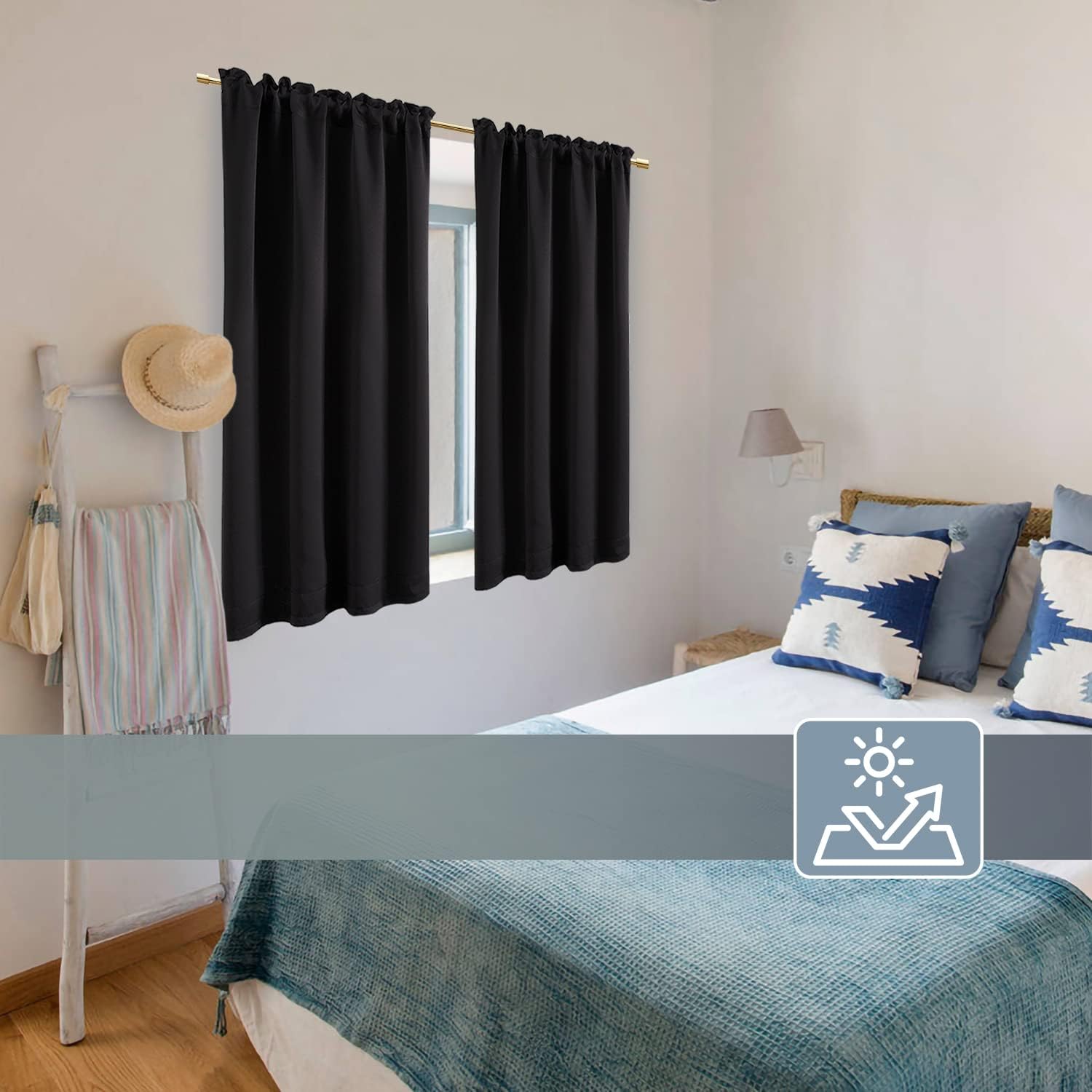 PANELSBURG Black Curtains 42 Inch Length, Short Blackout Curtains for Bedroom Bathroom Window