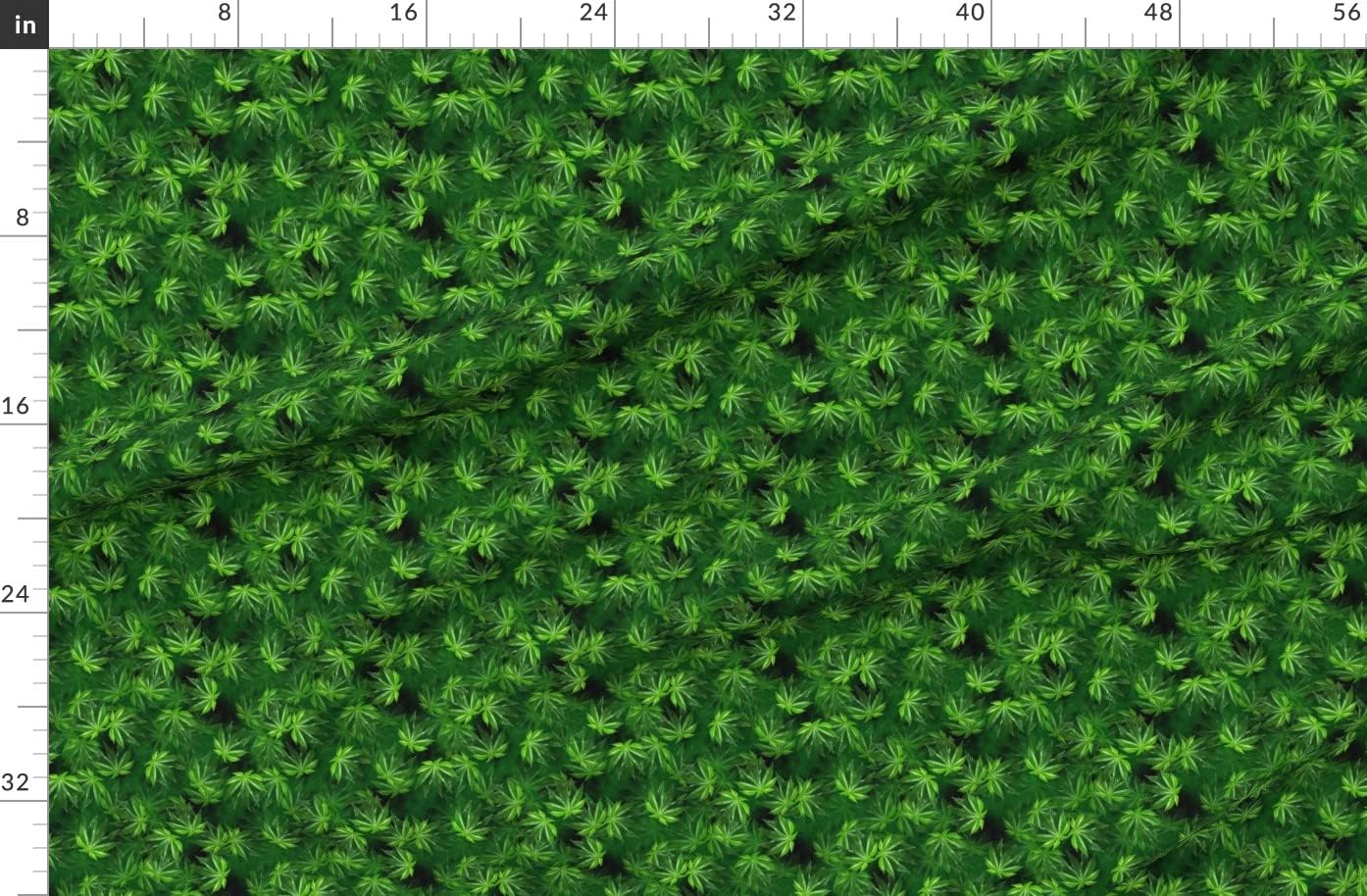 Spoonflower Fabric - Elegant Leaves Dark Marijuana Cannabis Grass Weed 420 Green Printed on Organic Cotton Sateen Fabric by The Yard - Sewing Quilting Apparel Home Decor