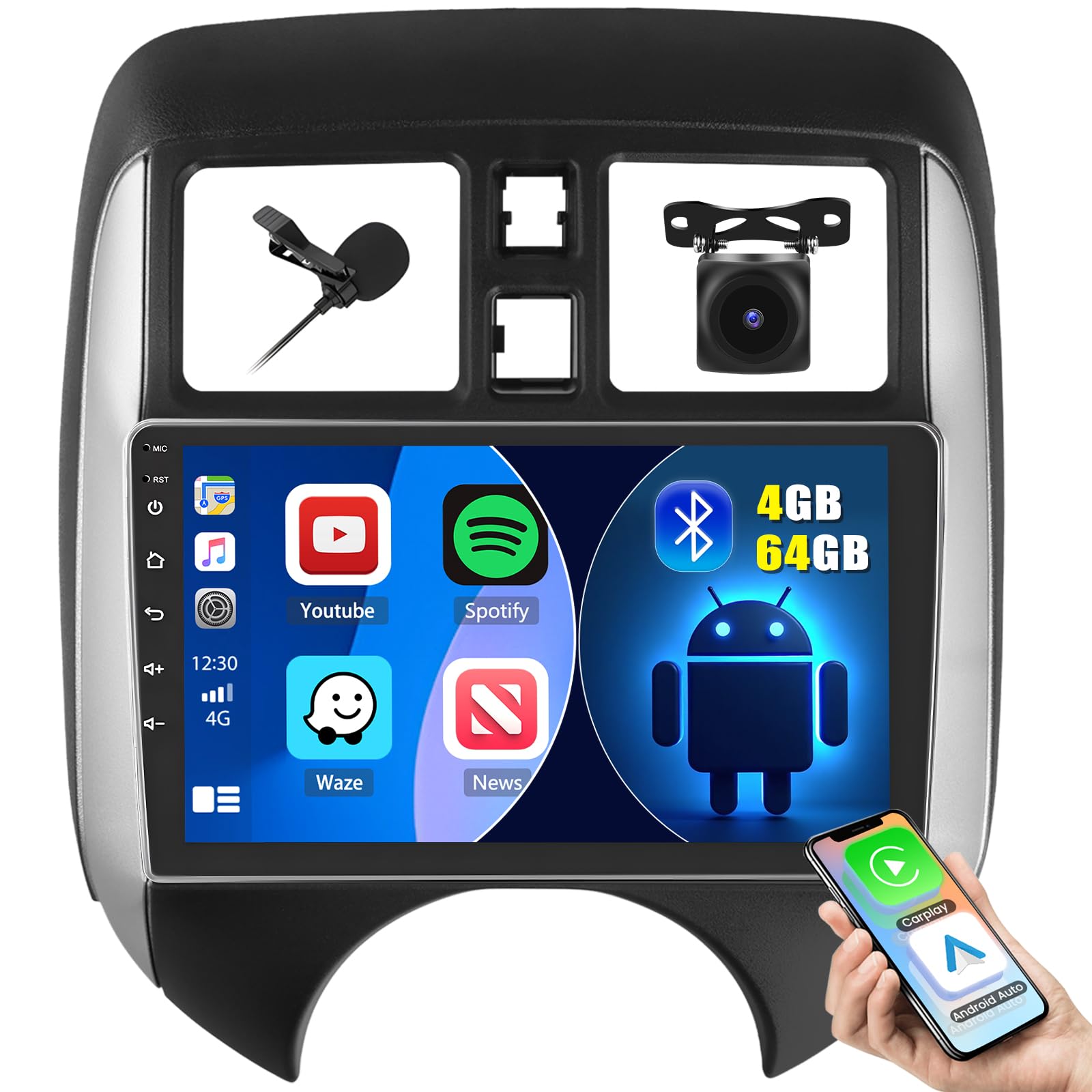 Inefala [4+64GB] Android 15 Car Radio for Nissan Versa Note 2014-2018 with Wireless Carplay Android Auto, 9 Inch HD Touchscreen Car Stereo with WiFi