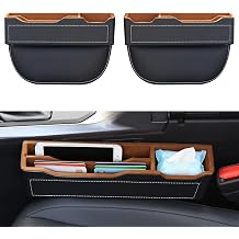 2-Pack Black Obsidian Car Seat Gap Filler - Premium Leather Wrapped Wood Organizer with Flocked Finish Universal Fit for Car SUV Truck Anti-Drop Console Side Storage Interior Accessories