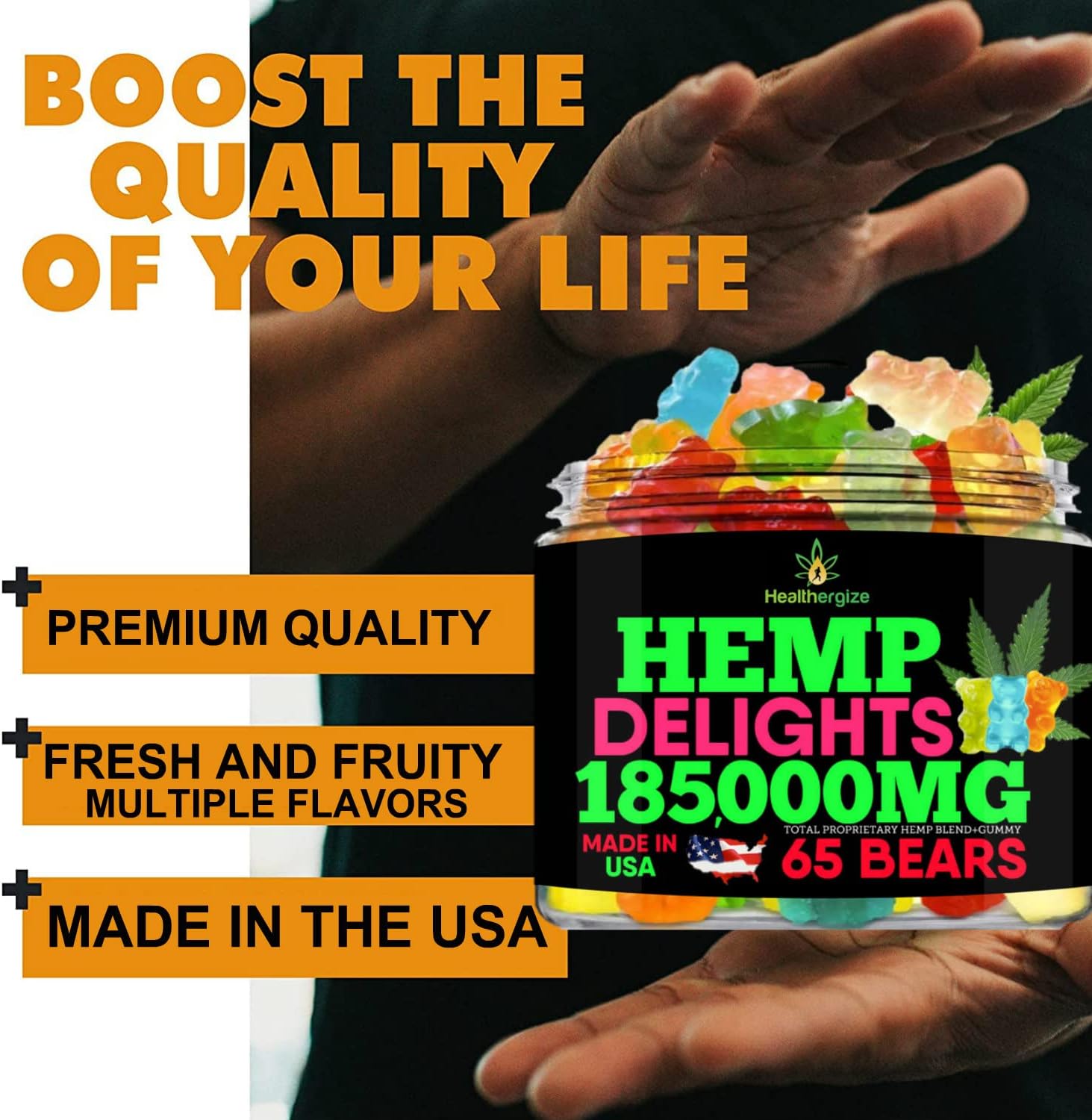 Hemp Gummies Bears for Relax-Hemp Gummy Bears Candy, Fresh Fruity Edibles, Made in USA-65 Fresh Bears