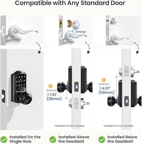Miniatura 11 de Veise VE028 - Cerradura inteligente Wi-Fi integrada con perilla, entrada sin llave de huellas dactilares con asa, control remoto de aplicación