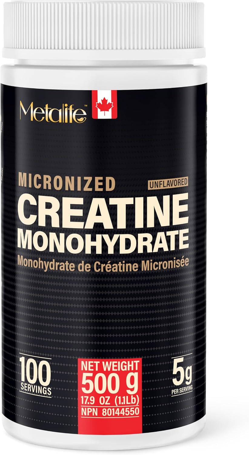100% Pure Creatine Monohydrate Powder, Canada-Made, 500 g (100 Servings) Micronized Powder, For Muscle Growth, Strength & Performance, No Additives, Unflavored, Ideal for Athletes & Fitness Enthusiasts, Third party lab tested, Vegan, Non-GMO, Gluten Free, Soy Free, Clean & Pure, Improved Performance and Recovery for Men and Women