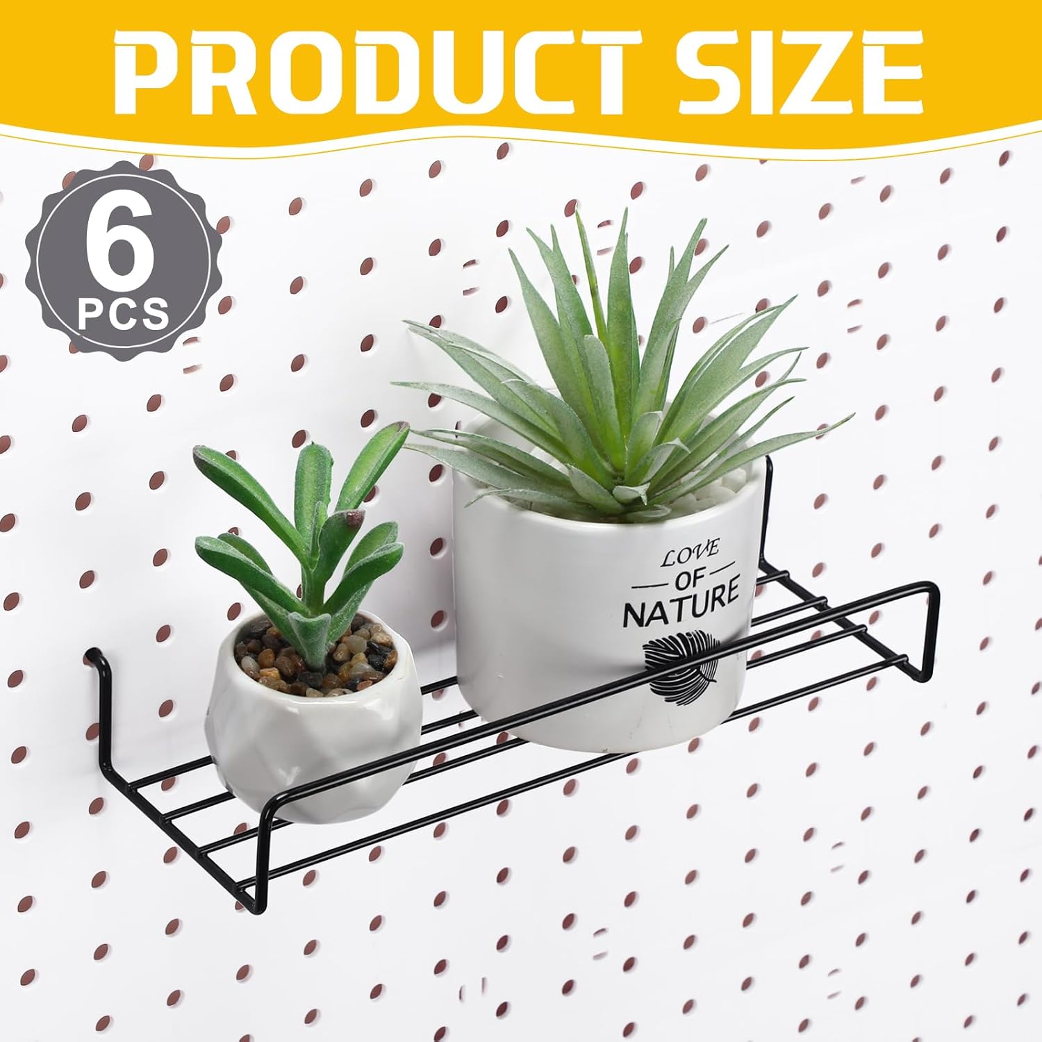 Wonderjune 6 Pack Pegboard Shelves 10 x 3.5 x 1.6 Inches Peg Board Hooks Racks Wall Iron Shelf Organizer Attachments Accessories Display for Organizing Various Tools for Home Garage Workbench Kitchen