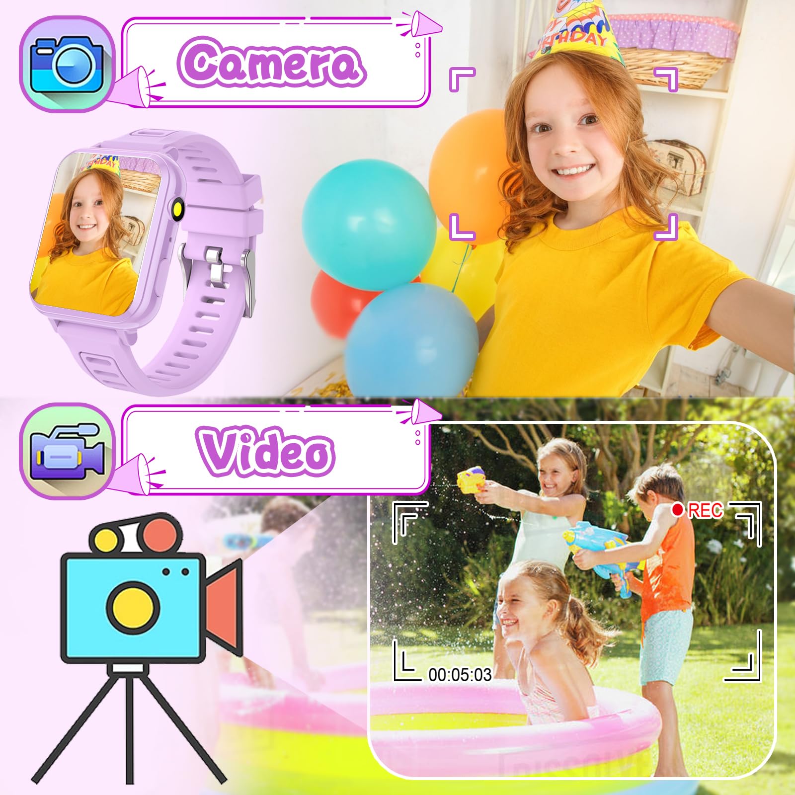 clleylise Reloj Inteligente Niño, Smartwatch Niños con 36 Juegos HD Cámara Alarma Reproductor de Música Podómetro Caloría Pantalla Táctil, Reloj Niño para Niños Niñas 4-12+