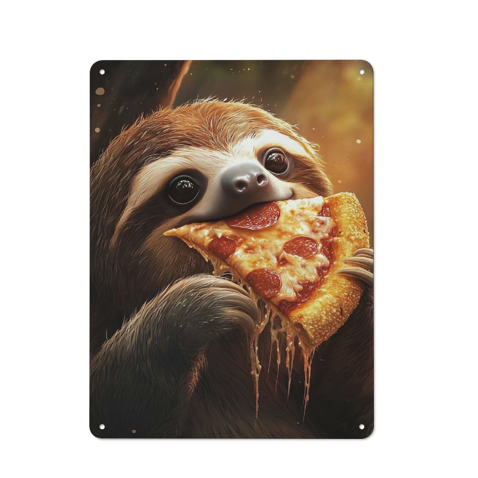 Junmoney Sloth Eating Pepperoni Salami Pizza Vintage Tin Sign 40X30cm With For Guest Room Or Hallway, For Collectors Decorating Guest Rooms And Hallways