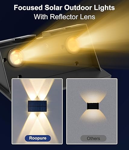 Miniatura 3 de Luces solares impermeables para exteriores, 4 luces LED solares para valla, color blanco cálido, luces solares de pared de atardecer a amanecer,