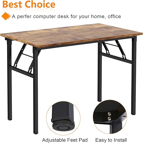 Miniatura 8 de Need AC5FB - Escritorio plegable para computadora y oficina en casa, moderno, no requiere montaje, color marrón rústico y marco negro, 39 38 in