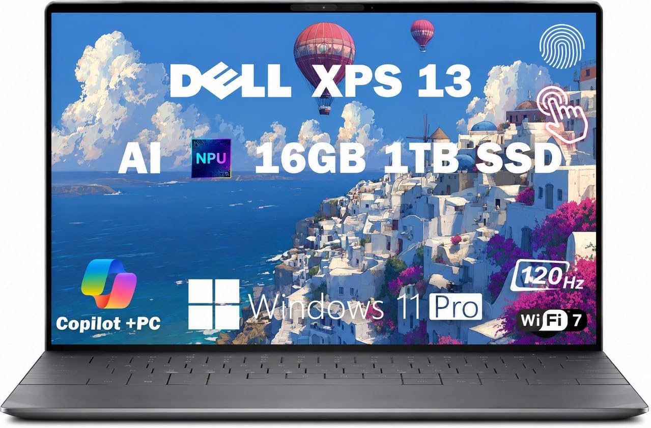 Dell XPS 13 9345 12-Core AI Laptop, 13.4" 2K 120Hz Business Laptop, Snapdragon X Elite, 16GB LPDDR5X RAM, 1TB SSD, Wi-Fi 7, Backlit, Fingerprint Reader, Windows 11 Pro