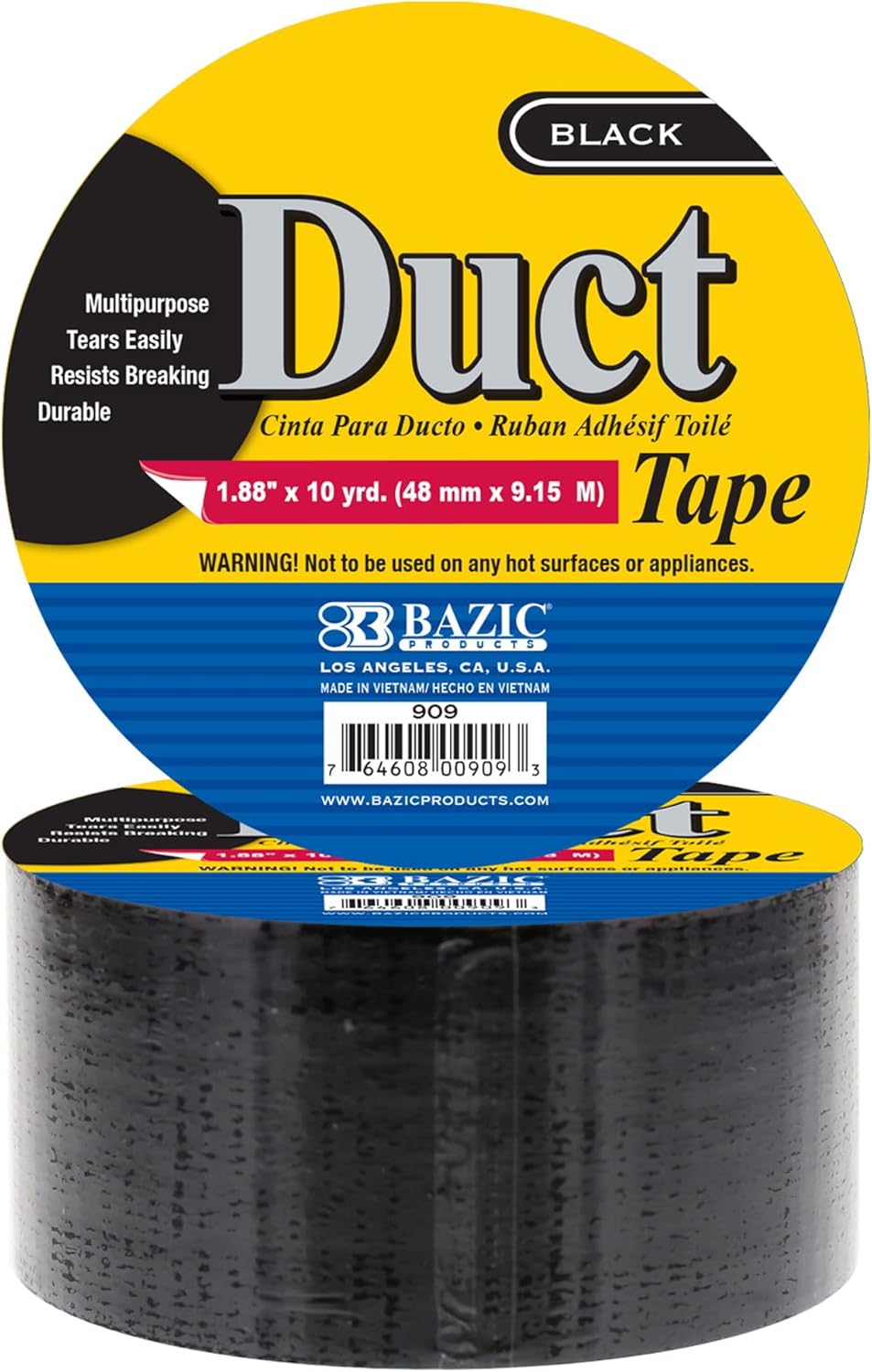 BAZIC Products Silver Duct Tape 1.88" X 10 Yards, Colored Duct Tapes for Sealing Packing Projects Repairs Crafts Home Improvement, Tear by Hand, 12-Pack