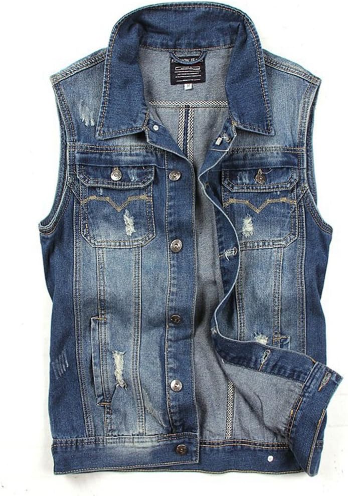 Easy fashion men washed denim vest old retro Korean casual slim sleeveless shirt