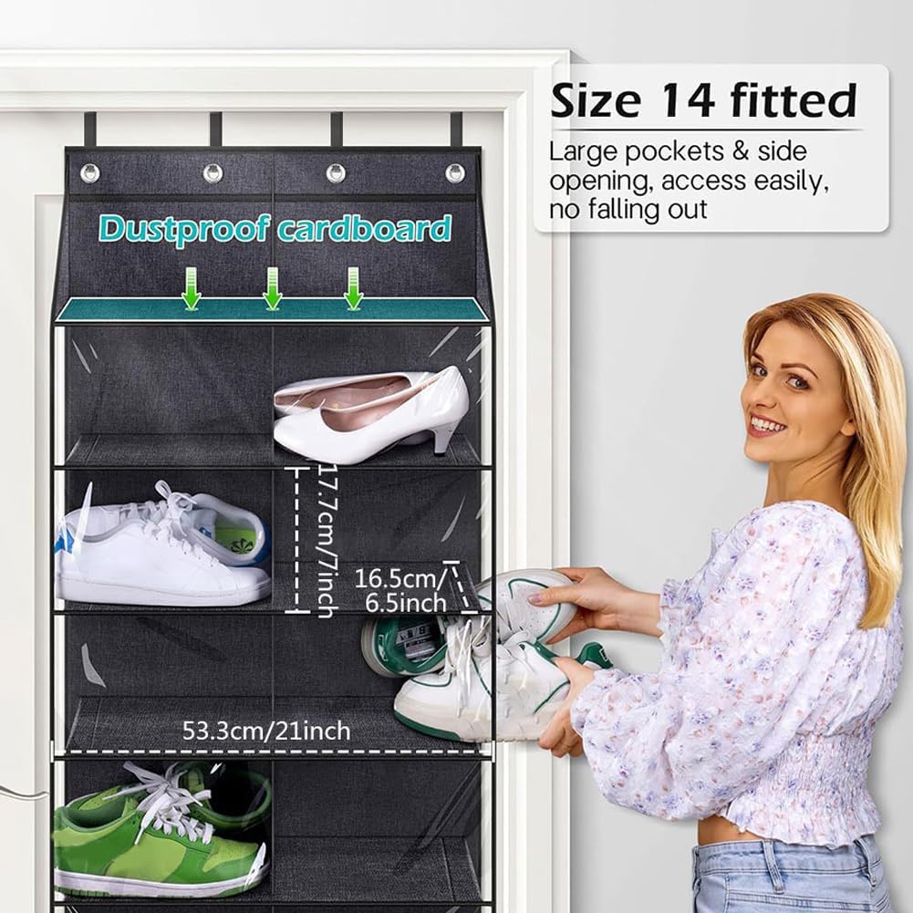 1 Pack Clear Dustproof Door Shoe Storage Organizer,Double Row 10 Tier PVC Hanging Shoe Holder,Space Saver - Holds 20 Pairs