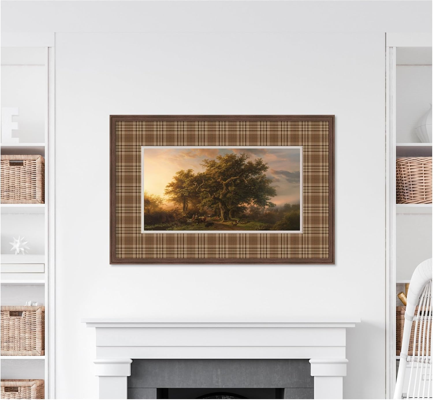 Kate and Laurel Framed Wall Art Print Vintage Landscape Plaid Faux Mat by Corinna Buchholz of Piddix, 42 x 28, Florence Medium Brown Frame, Traditional, Landscape Art for Wall Decor