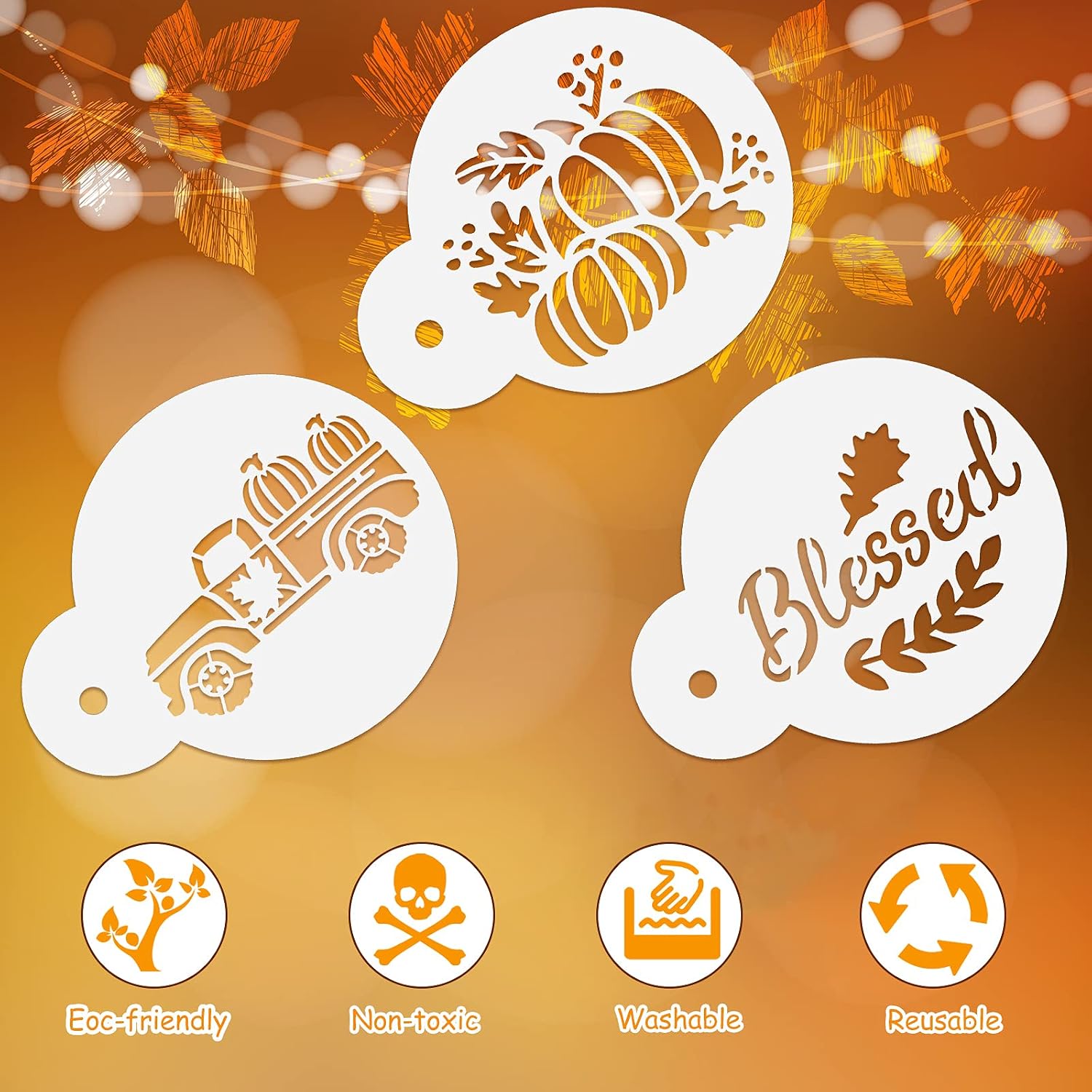 Chengu 20 Pieces Fall Thanksgiving Cookie Stencil Autumn Cookie Cake Templates Reusable Fall Pumpkin Stencil Coffee Baking Painting Mold Tools for Party Dessert Coffee Cookies Cake Decoration