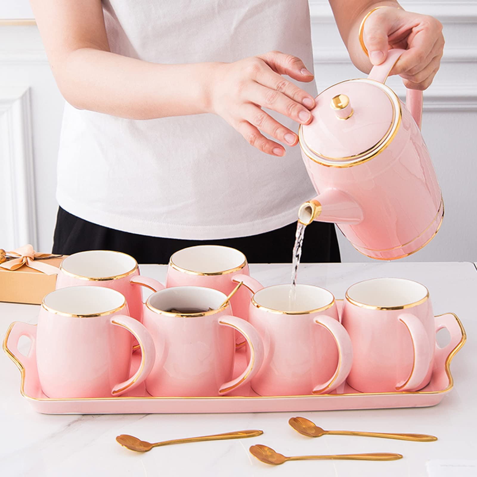 zestaw do herbaty, Porcelanowy zestaw do herbaty Filiżanki kawy Czajniki Ceramika Teaset Zestawy i