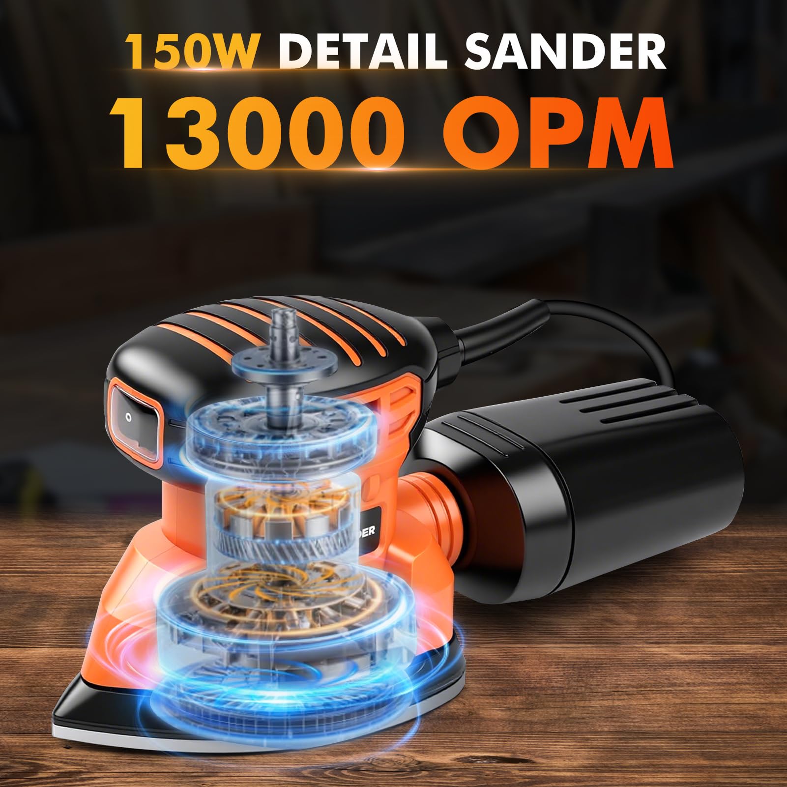 Ponceuse de Détail Triangulaire Électrique, Ponceuse Souris 150W Ponceuse À Main Avec Collecteur de Poussière, 14 Feuilles de Papier Abrasif de Grain 60 À 400, pour Le Polissage Du Bois