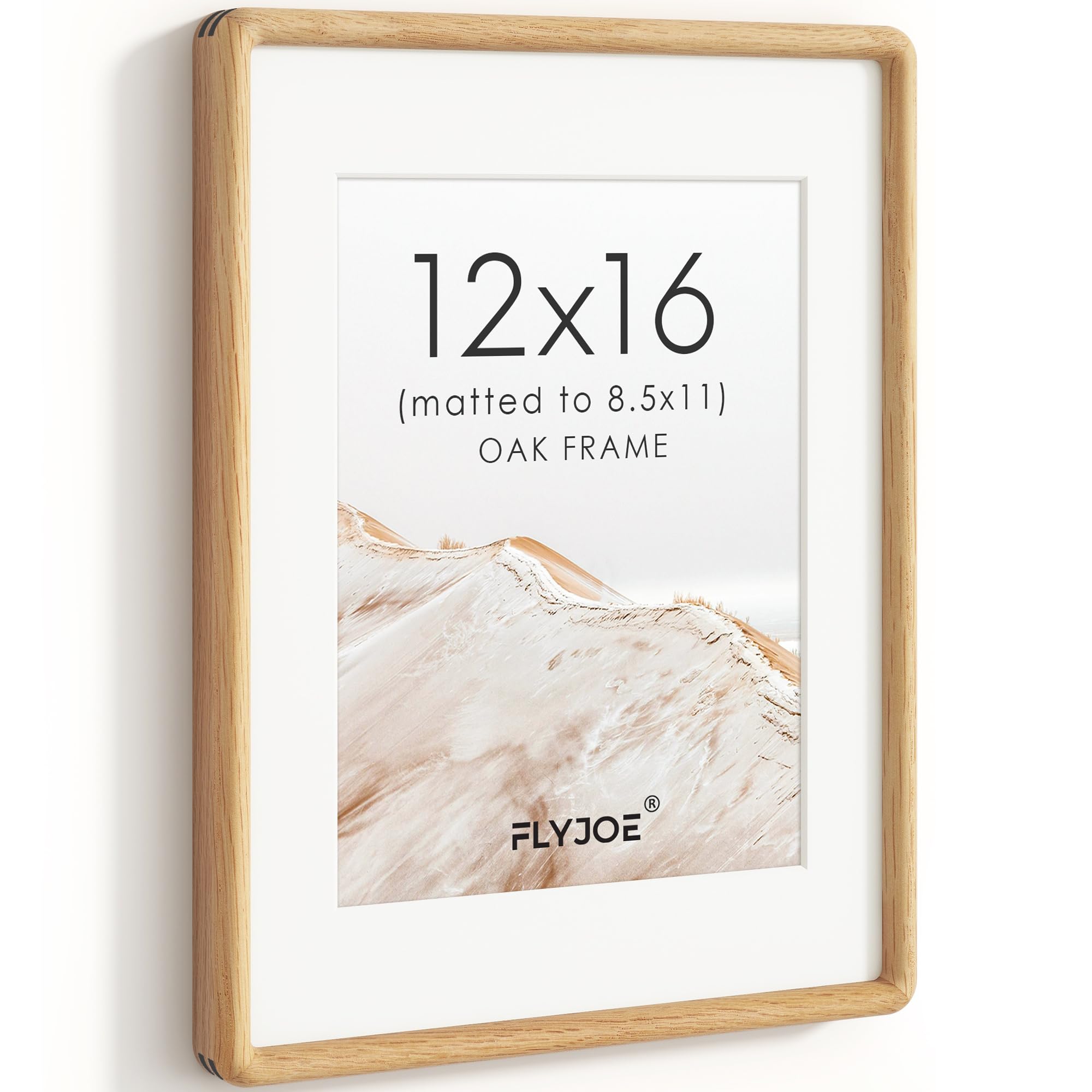 Solid Wood Picture Frame with Mat, Oak, 12x16(30x40cm), Tempered Glass — image 1