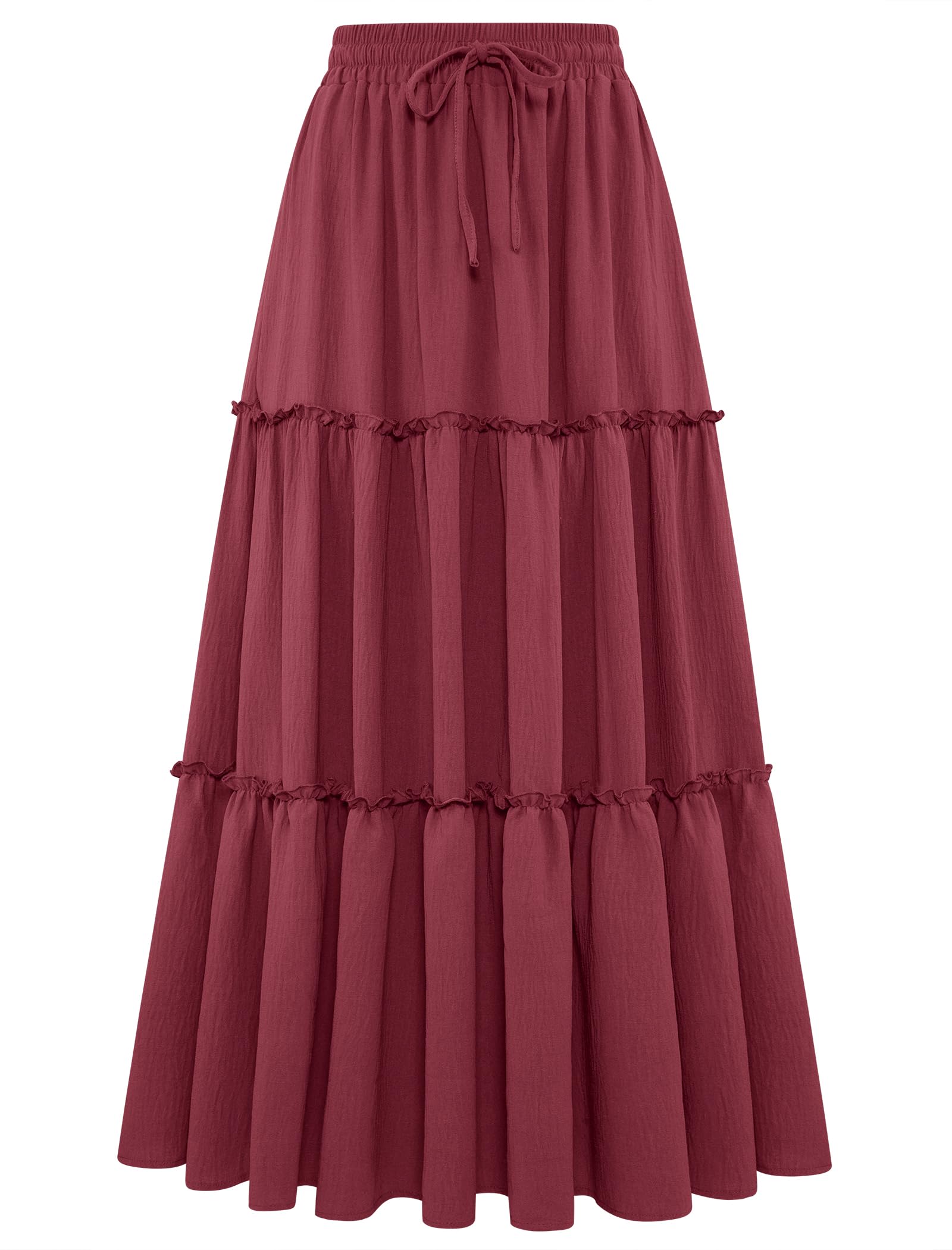 Arolina Women's Summer Maxi Skirt Trendy High Waist Pleated Ruffle Long Skirts Flowy Beach Boho Skirt Dress with Pockets