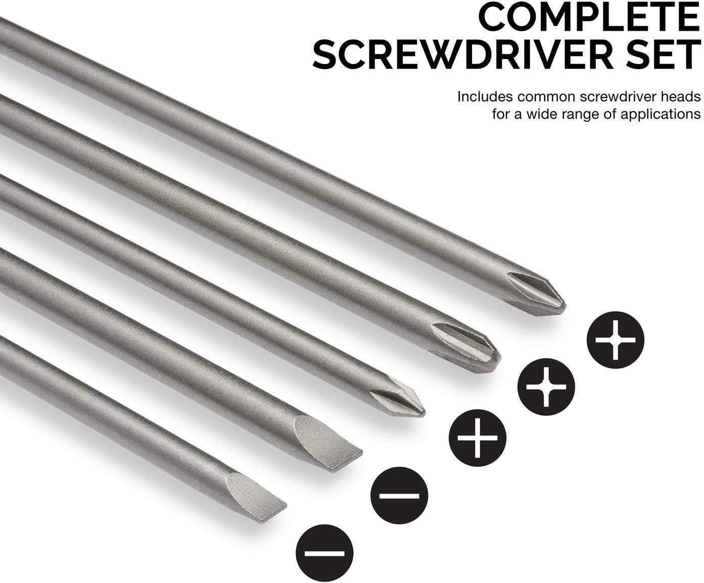 NEIKO 10043A Extra Long Bit Set | 5-Piece | Cr-V Steel | 12-Inch Length Phillips and Slotted Screwdriver Bits |1/4-Inch Hex Shank | Power Driver Bit Set