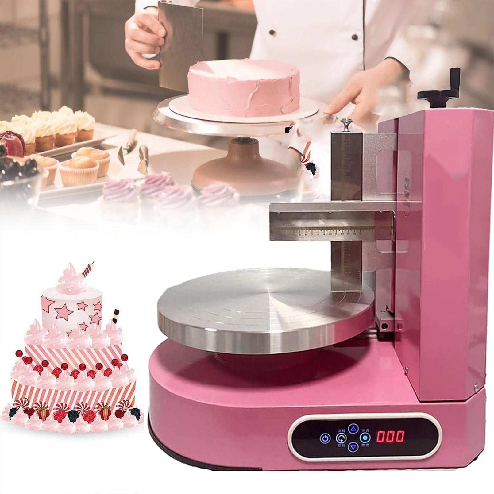 Machine à Enduire Les GâTeaux, à éTaler La CrèMe, à Tourner Le GlaçAge avec Une Raclette GraduéE pour Les GâTeaux De 4 à 12 Pouces.,Pink