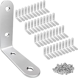 LuckIn 40 Pack Corner Brace 2" x 2", Heavy Duty L Brackets for Shelves and Wood, Stainless Steel Right Angle Bracket with Screws, 50mm x 50mm