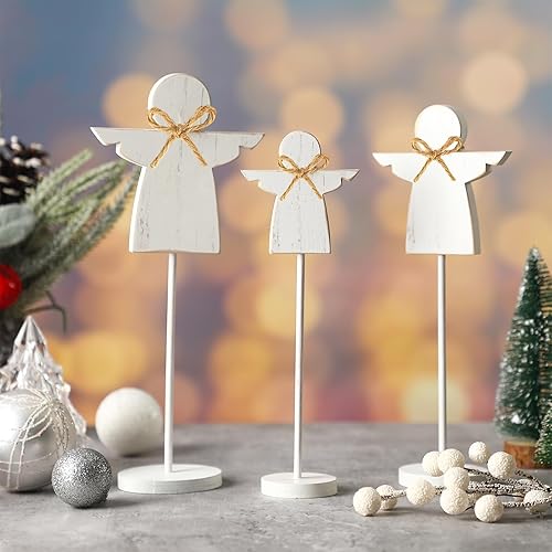 3 piezas de decoración de mesa de Navidad de pie alto blanco madera árbol de Navidad letreros de mesa de madera de Navidad decoración rústica centro