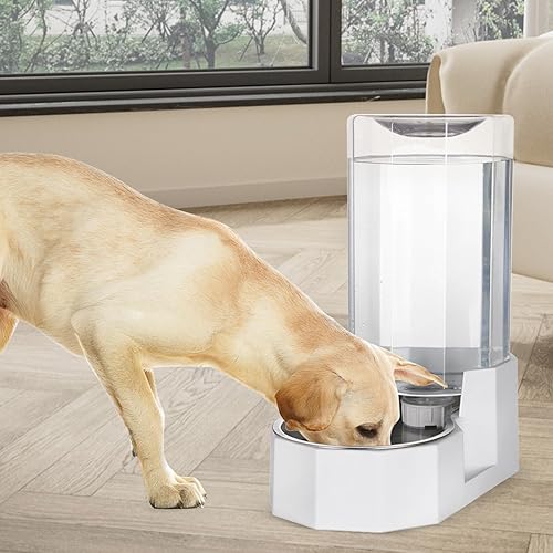 Miniatura 6 de Sfozstra Dispensador de tazón de agua para perros tazón grande de acero inoxidable de gravedad blanca de 7 l, sin filtro, comedero para mascotas