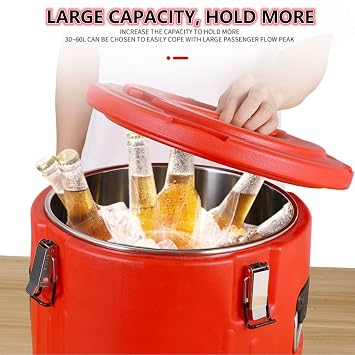 Insulated Soup Carrier, Portable, Commercial Hot/Cold Hot Box, Food Warmer, Large Insulation, Barrel Cooler, Stainless Steel Lining with Dust Cover, 15 L