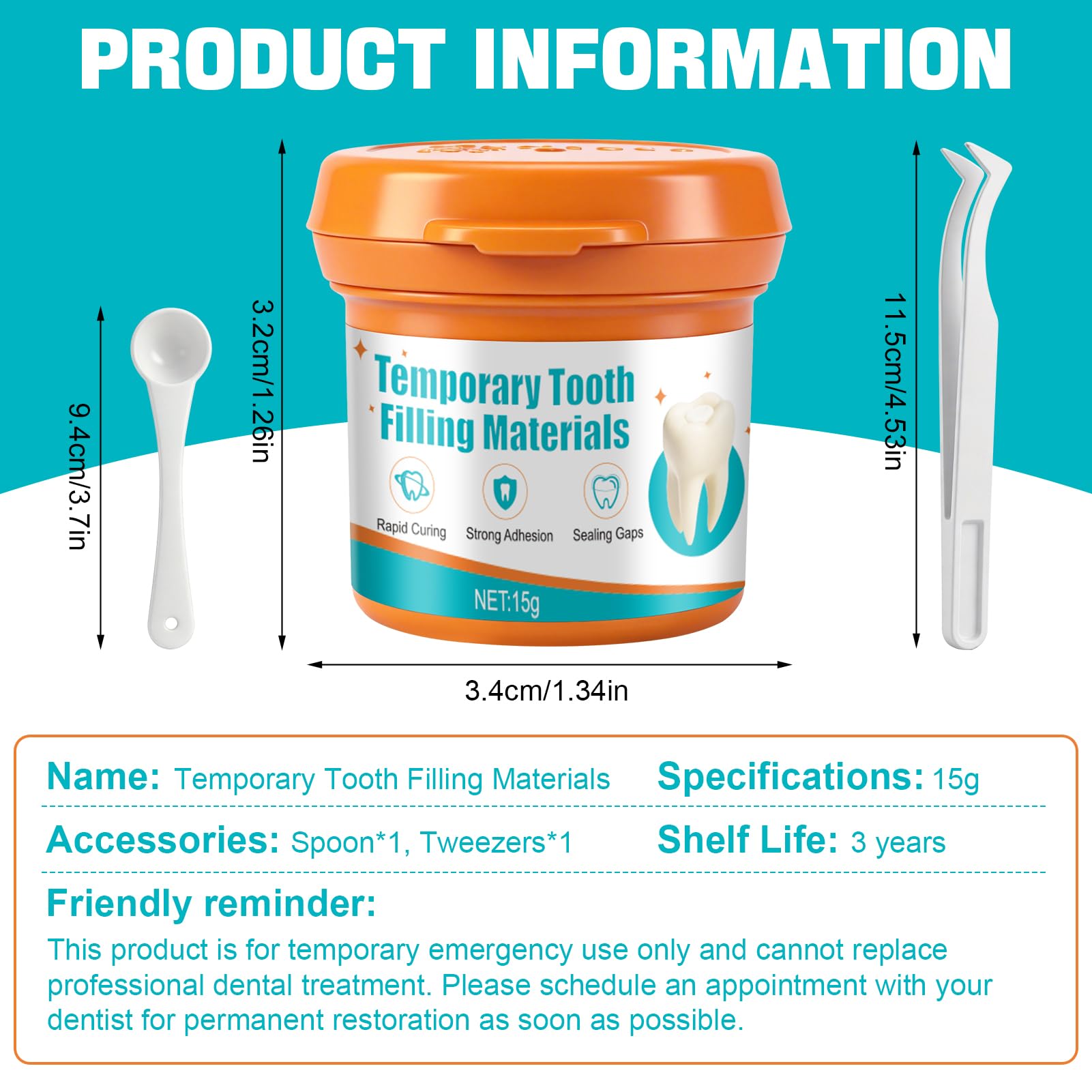Empaste Dental Profesional, Relleno Dental Temporal, Reparación Dental, 15g