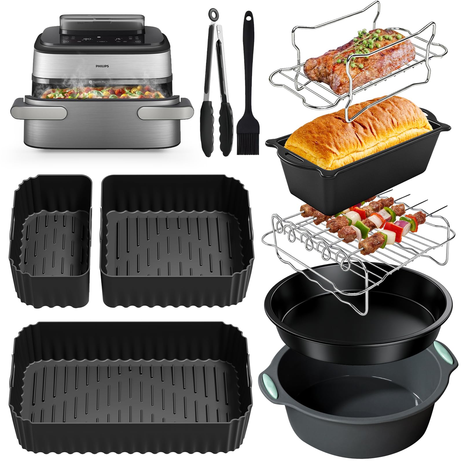 Airfryer Zubehör für Philips Airfryer 5000 Series Megabasket, Silikonform Heißluftfritteuse für Philips Airfryer 9.5L Megabasket oder 3L + 6L Dual Basket, Heißluftfritteuse Zubehör für Philips
