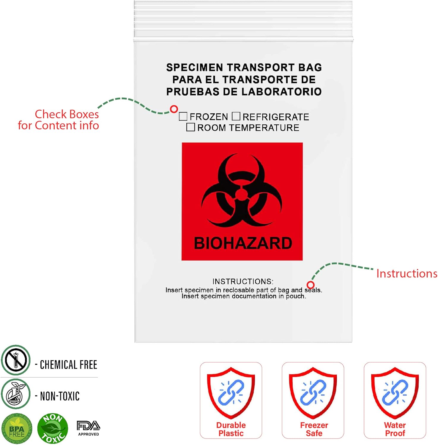 GPI - 4" X 6" 1000 Pack, Biohazard Specimen Zip Bags, 2 Mil Thick, For Your Laboratory Or Health Care Facility Samples.