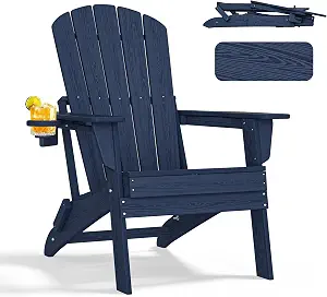  Folding Adirondack Chair, HDPE Ergonomic Cup Holder, NavyBlue