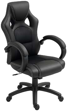 Homcom - Silla para Jugar a Videojuegos, Silla giratoria para de Altura Regulable con reposabrazos, de Piel, Silla para Oficina y Escritorio, Color Negro