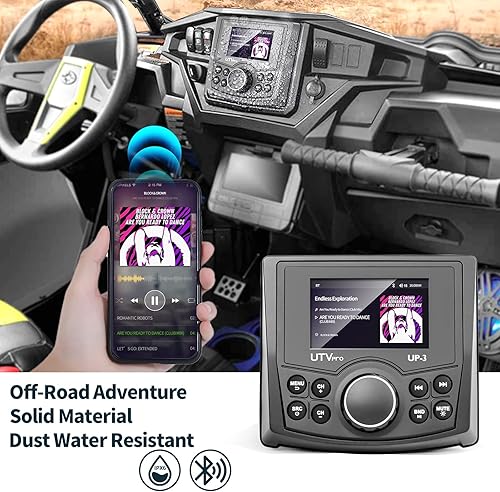 Miniatura 2 de Powersports UTV Stereo AM/FM con Bluetooth Streaming 3 zonas, compatible con cámara de visión trasera, interruptor amplificador externo