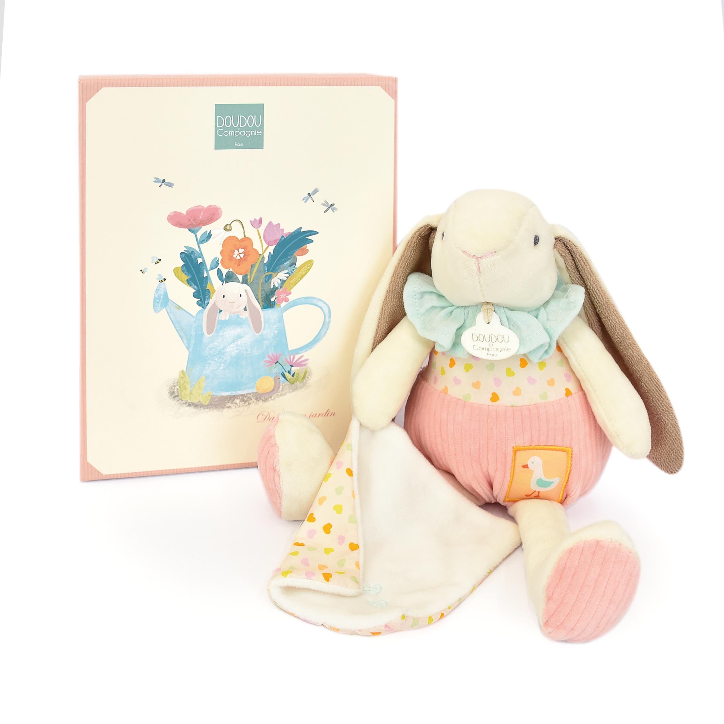 Doudou Et Compagnie - Lapin Ciboulette – Doudou Pantin Con Fazzoletto Piatto Bianco – Idea Regalo Per Bambini Dalla Nascita – 28 Cm – Con Scatola Regalo Per L'offerta – Garandtie Doudou Perduto –-image