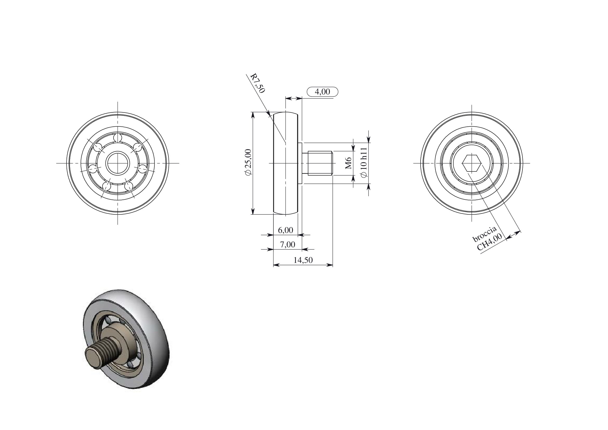 CESANA Cuscinetti Box Doccia VR - Kit 2 Pezzi Rotelle a Sfera di Ricambio per Ante Doccia a Scorrimento Diametro 25x6x14.5 M6 Profilo Tondo