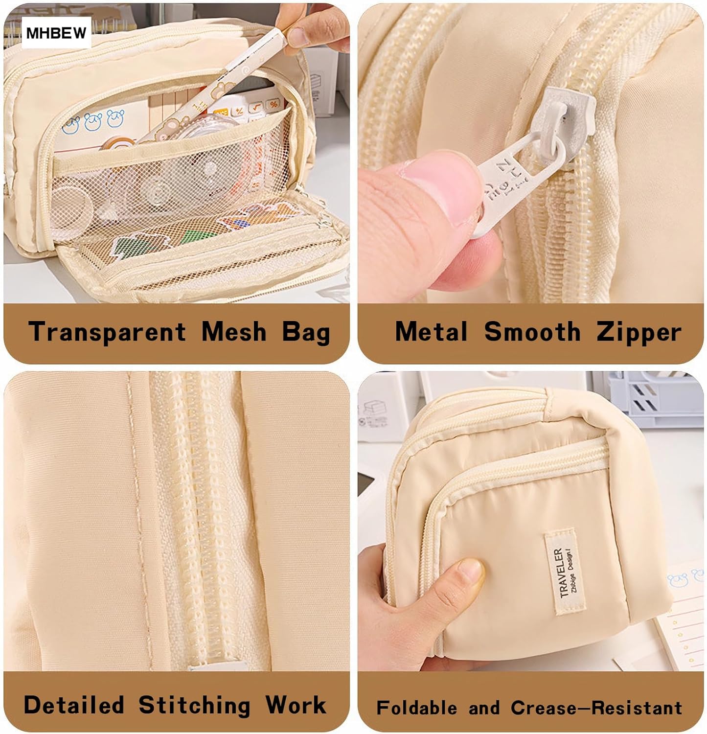 Large Capacity Pencil Case, Spacious Three-Ply Stylish Zipper Closure Pencil Pouch for Teens Girls Boys Kids Adults Ideal Office School Stationery Supplies for Students image 3 of 6 B0DC5X84WS