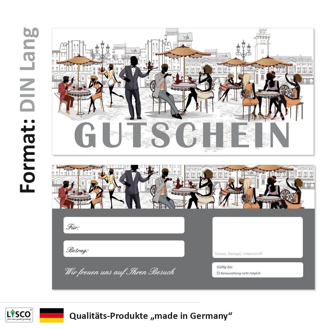200 Stück Geschenkgutscheine (Straßencafe-689) Gutscheine Gutscheinkarten für Gastronomie Bereiche wie Restaurant Gaststätte Lieferdienst Konditorei