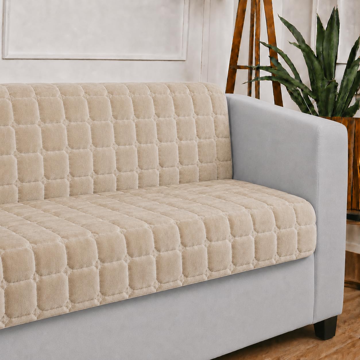 STITCHNEST 'Haven Soft Series' 1 Seater Sofa Cover | Full Coverage Sofa Cover| Premium Velvet Fabric, Washable & Durable Furniture Cover for Modern Living Rooms