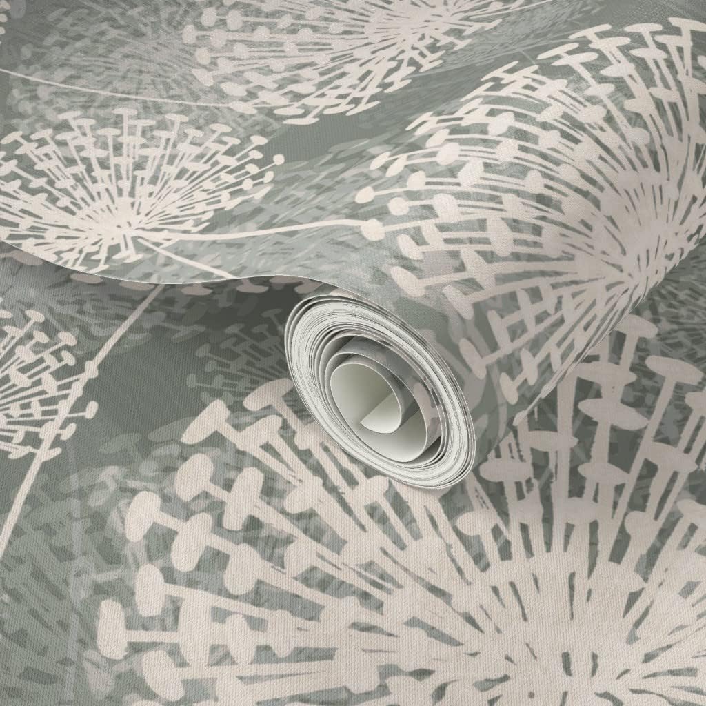 Peel & Stick Wallpaper 3ft x 2ft - Vintage Style Dandelions Gray Cream Neutral Flowers Floral Nature Custom Removable Wallpaper by Spoonflower