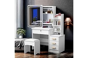 Vanity Table with Mirror and Light, Dressing Desk for Bedroom Dressing Make...