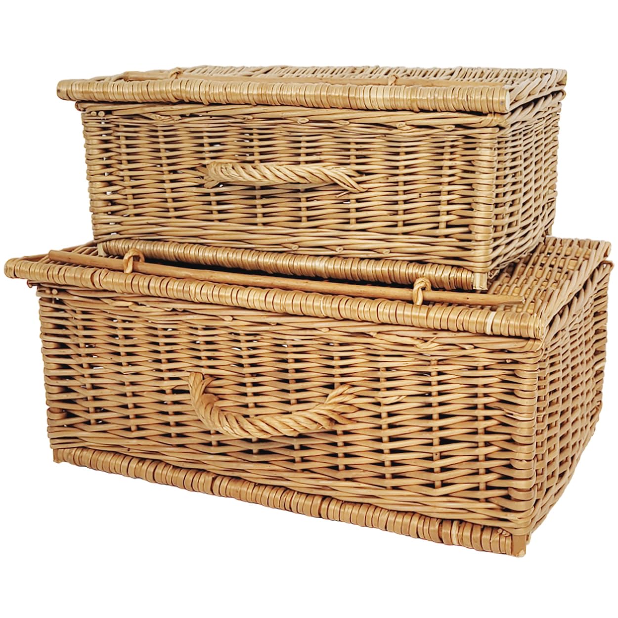 Set di 2 valigie in vimini stile retrò da 50 cm e 40 cm, cesto portaoggetti intrecciato, cestino da picnic per viaggi, campeggio, valigia