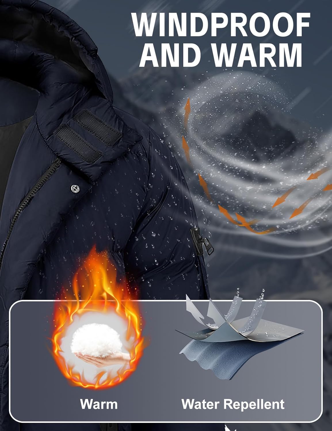 HEEKPEK Men's Hood Puffy Quilted Jacket Winter Warm Long Puffer Coat Windproof Full Zip Thicken Outerwear with 4 Pockets - Image 4