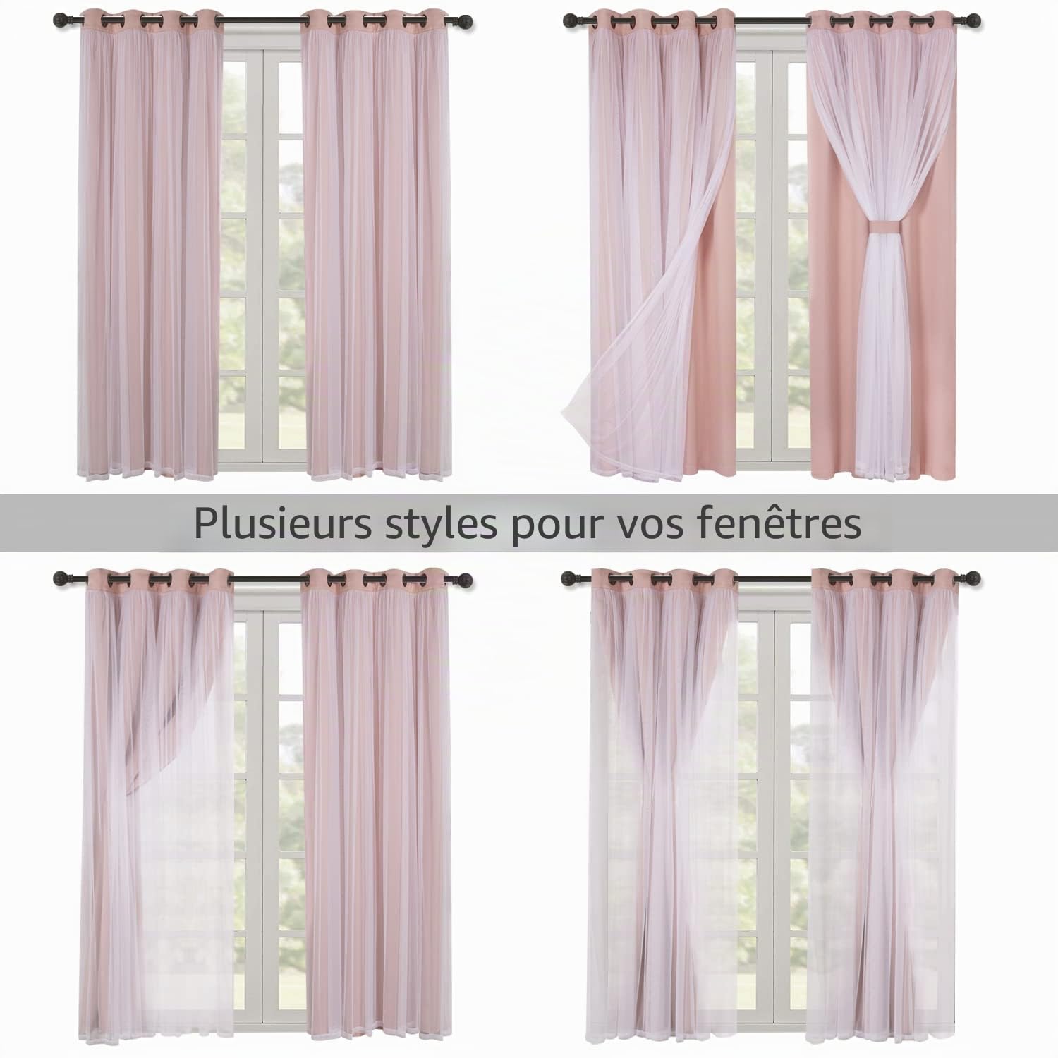 Bonzer Mix and Match Blackout Curtains Grommet Double-Layered Curtains with White Sheer Voile for Living Room, Blush, 52x84 inch, Set of 2 Panels