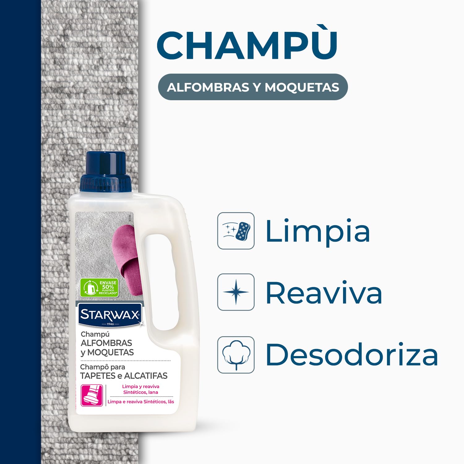 STARWAX - Champú Alfombras y Moquetas -Limpia en profundidad moquetas y alfombras de fibras naturales y sintéticas -1L - 30 a 40m²