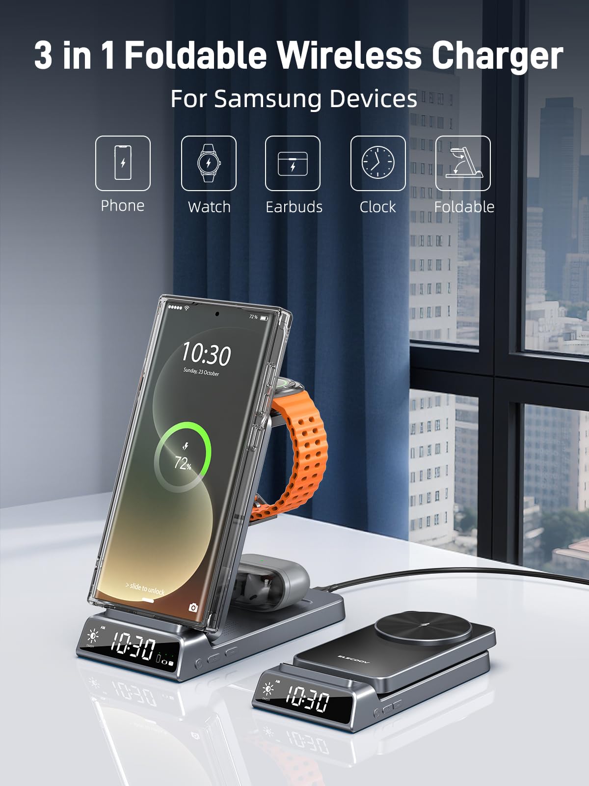 Caricabatterie Wireless per Samsung, Magnetico Stazione di Ricarica Mag Safe 3 in 1 per Samsung Galaxy S26 Ultra/S25 Ultra/Z Fold/Flip 7, Caricabatterie per Galaxy Watch Ultra/8/7 (Nero)